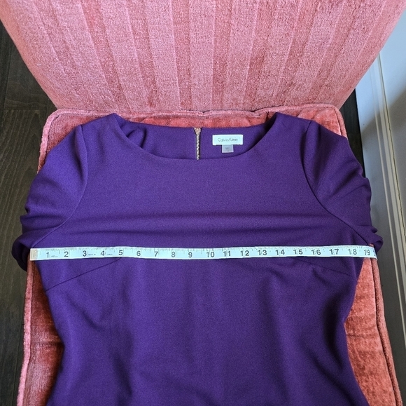 Calvin Klein Purple Sheath Dress Three-Quarter Ruffle Sleeve Boat Neck Sz. 10 - Picture 7 of 12